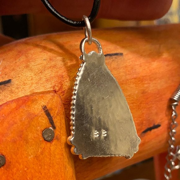 Handmade Pendant with Silicated Chrysocolla and Malachite set in Sterling Silver - Picture 6 of 11